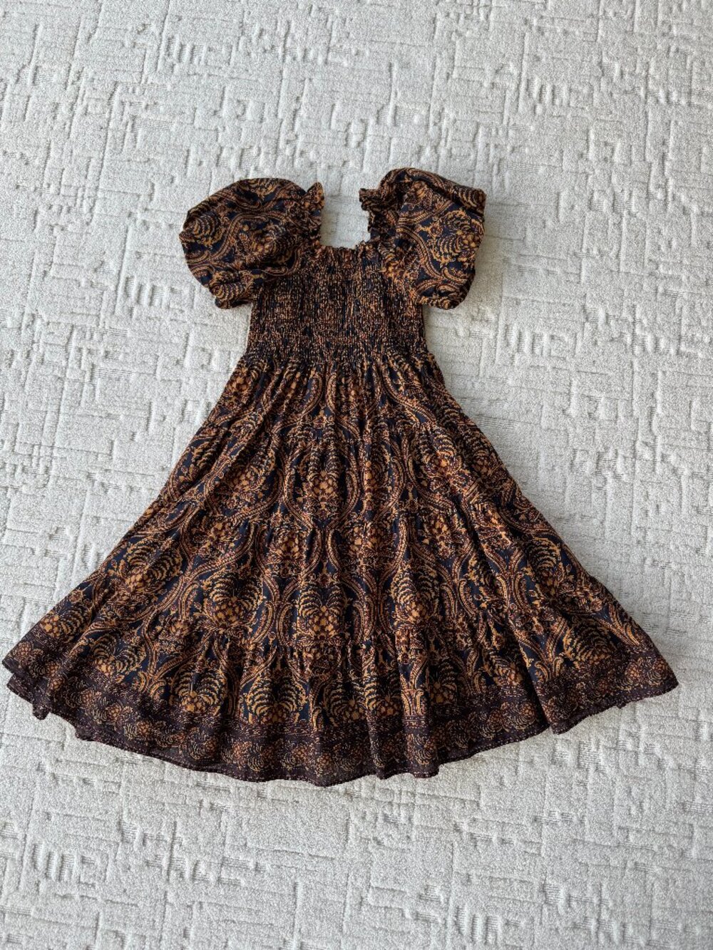 A Loves A Girls 6X Paisley Smocked Puff Sleeve Tiered Dress